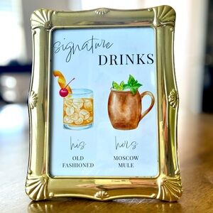 His and Her Signature Drinks Old Fashioned and Moscow Mule in Vintage Gold Frame